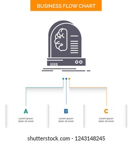 Ai, brain, future, intelligence, machine Business Flow Chart Design with 3 Steps. Glyph Icon For Presentation Background Template Place for text.