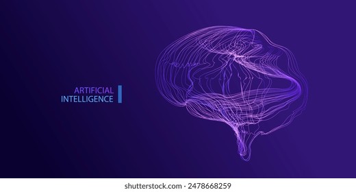 Todo el cerebro resplandece líneas y puntos en estilo tecnológico. Ciencia artificial futurista diseño de la mente. Concepto de idea de supercomputadora. Ilustración vectorial.
