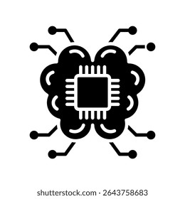 Icono del glifo del cerebro de Ai, uso para el aprendizaje automático, educación, industria de la tecnología, interfaz de usuario, kit de UX, App y desarrollo de Web, digital o impreso.