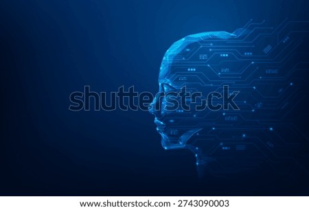 ai brain head robotic learning blue technology background. artificial intelligence innovation creative circuit line. vector illustration fantastic digital technology