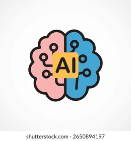 AI Brain Icon, Artificial Intelligence Neural Brain, Vector sign. Symbol, logo illustration. Vector graphics for Presentation and other