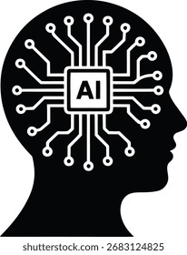 AI brain icon. Artificial intelligence. Cognitive function.