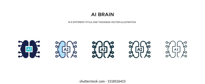 ai brain icon in different style and thickness vector illustration. Two colored and black ai brain vector icons in filled, outline, line, stroke style can be used for web, mobile, UI