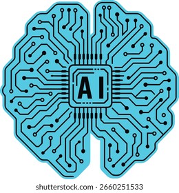 Tablero de circuitos de inteligencia artificial de alta tecnología en forma de cerebro: ilustración futurista para proyectos de inteligencia artificial, robótica e informática