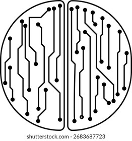 Logótipo IA do ícone do cérebro com linhas pretas na forma de imagens em nuvem e circuitos de dados adequados para designs ou marcadores simples