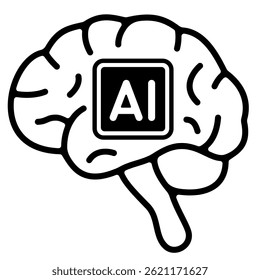 AI Brain Icon com Microchip. Ilustração de vetor de inteligência artificial