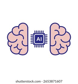 Icono del cerebro de AI con el microchip, aislado en el fondo blanco. Inteligencia artificial con el símbolo digital del chip de CPU del circuito cerebral de IA. Innovación de Tecnología, tecnología futurista. Ilustración vectorial.