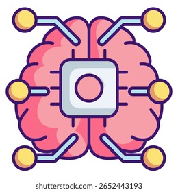 Icono de cerebro AI representado por chip, cerebro, red de gráficos Estilo de color lineal.