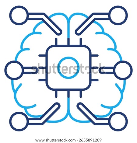 AI brain icon represented by chip, brain, graph network Dual Line style.