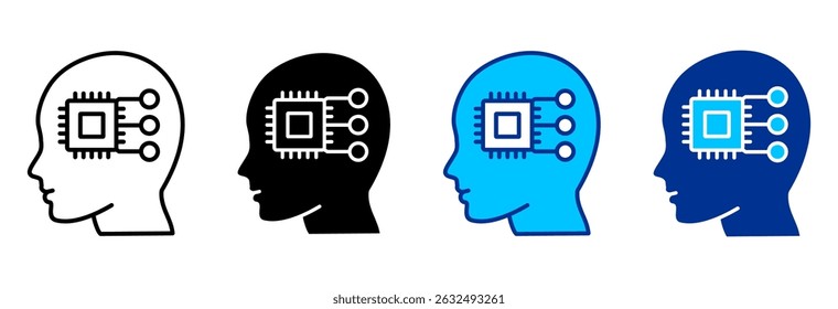Ai Brain Icon Set Multiple Style Vector Illustration