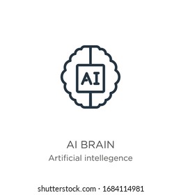 Icono cerebral de Ai. Icono de contorno cerebral lineal delgado aislado en fondo blanco de inteligencia artificial y futura colección de tecnología. Signo vectorial de línea, símbolo para web y móvil