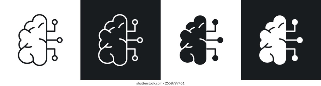 AI brain icon vector collection in black and white.