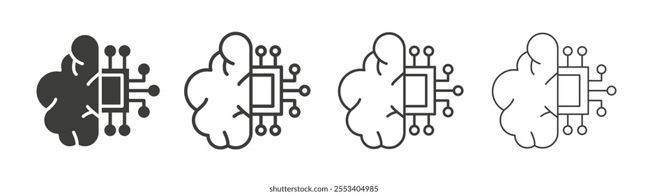 AI brain icons collection. vector set in black color