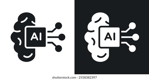 AI brain icons in solid black and white colors