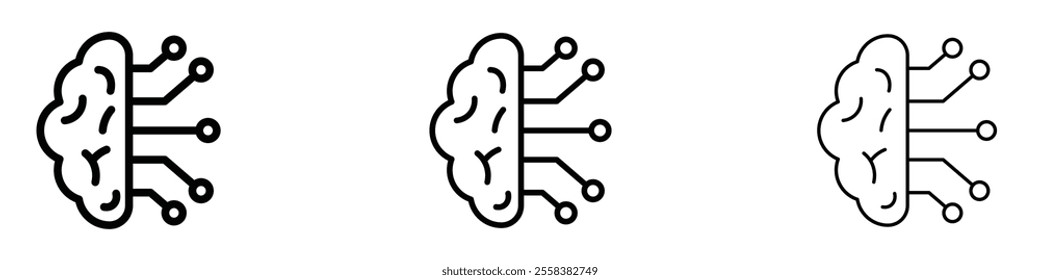 AI brain icons in tree different stroke sizes