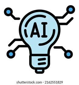 Un vector de contorno de iconos de ideas cerebrales. Máquina de red. Robot informático