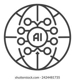 AI Brain inside Earth Globe vector Artificial Intelligence concept outline icon or symbol