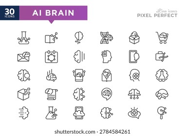 AI Brain line icon set. Brainiac, idea, innovation, head, tech, thinking, mental health, intelligence, smart, cognition, intelligence, touch UI thin icon pack.