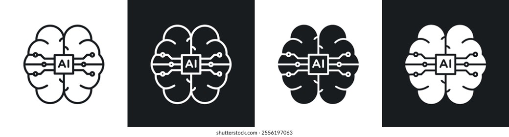 AI brain linear icon set for app, and web design.