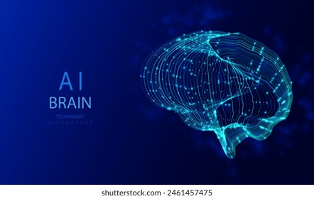 Un cerebro hecho de líneas y puntos brillantes en estilo tecnológico. Ciencia artificial futurista diseño de la mente. Concepto de idea de supercomputadora. Ilustración vectorial.