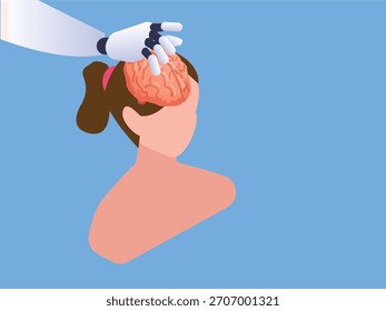 Manipulação cerebral de IA, carregamento de dados e ilustração vetorial isométrica 3d de controle de tecnologia