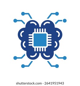 Ai Brain mini illustration dual tone blue color icon, use for machine learning, education, technology industry, UI, UX kit, app and web development, digital or print.