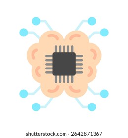 Ai Brain mini illustration flat color icon, use for machine learning, education, technology industry, UI, UX kit, app and web development, digital or print.