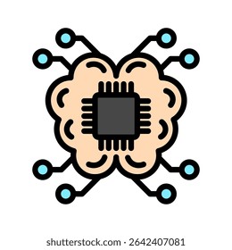 Ai Brain mini illustration outline color icon, use for machine learning, education, technology industry, UI, UX kit, app and web development, digital or print.