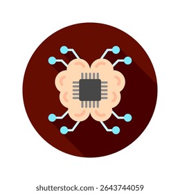 Ai Brain mini ilustração ícone de cor plana arredondado, uso para aprendizagem de máquina, educação, indústria de tecnologia, UI, kit UX, aplicativo e desenvolvimento web, digital ou impressão.