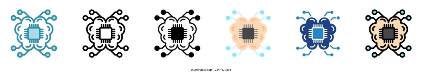 Ai Brain Multi-Stil, Mini-Illustration Icon-Set. Kontur, flach, Glyphe, Linienfarbe. Vektor für UI, UX, App, Web, digital oder Print, in Bezug auf maschinelles Lernen, Technologie, Bildung, Industrie.