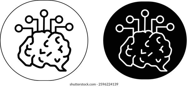 AI Brain Network Icon – Digital Brain with Connected Nodes Representing Machine Learning, Neural Networks, and Deep Learning with Transparent Background