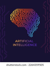 Ilustración vectorial de neuronas cerebrales de IA. Ilustración de Inteligencia Artificial. Ilustración vectorial de gradiente de IA para empresas.  Fondo oscuro