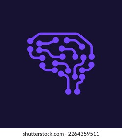AI brain neurons vector illustration. Artificial Intellegence illustration. AI gradient vector illustration for business.  Dark background