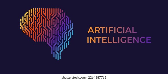 AI brain neurons vector illustration. Artificial Intellegence illustration. AI gradient vector illustration for business.  Dark background