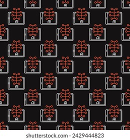 AI Brain on Tablet Screen vector Artificial Intelligence concept thin line dark Seamless Pattern