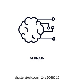 Icono de contorno cerebral ai.  Ícono de línea delgada de inteligencia artificial y colección de tecnología futura. Vector editable aislado sobre fondo blanco