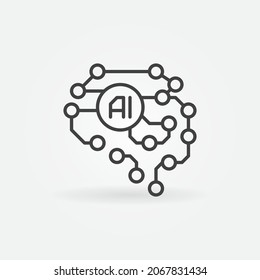 AI Brain outline icon - vector Artificial Intelligence concept linear sign. Side view 
