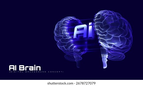 Luz de partícula del cerebro del aire sobre fondo azul. Aprendizaje profundo de inteligencia artificial. Concepto de diseño de escena digital.