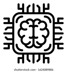 Ai brain processor icon. Outline ai brain processor vector icon for web design isolated on white background