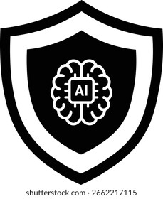 AI Brain Security Shield . Original vector icon set based on AI-generated concept, fully redrawn by hand using pen tool.