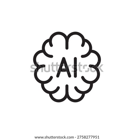 AI Brain Symbol Line Icon. Intelligent Technology Outline Vector