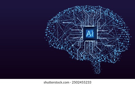 Ai brain technology background. Low poly and dotted style. Futuristic artificial intelligence mind design. Computer cpu idea   concept wit circuit. Machine genius human. Vector illustration.	
