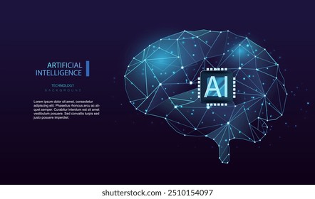 Ai fundo da tecnologia do cérebro. Estilo de wireframe. Design mental de inteligência artificial futurista. Conceito de ideia de CPU de computador. Gênio da máquina humano. Ilustração vetorial.	
