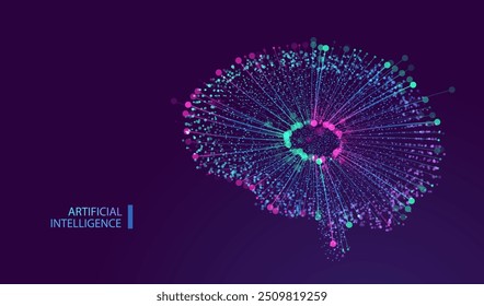 Ai Gehirntechnologie, Infografik-Hintergrund. Futuristisches Gedankendesign künstlicher Intelligenz. Vernetzung des Innovationskonzepts der Idee. Maschinelles Lernen verbindet geniale Menschen. Vektorgrafik.