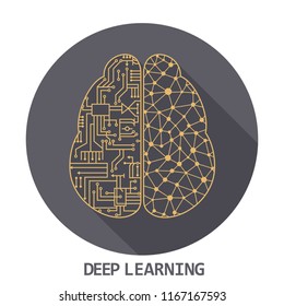 Ai brain. Vector icon theme of machine learning and big data. In the illustration brain with microcircuits and neural connections. 