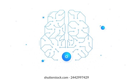 Ai brain white poster. Artificial Intelligence and machine learning. Modern technologies and innovations. Scheme and structure. Cartoon neon vector illustration isolated on white background