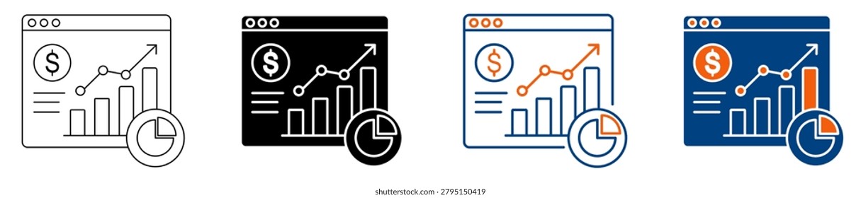  AI Budget Forecasting for CFO Teams Use Case Icons with Editable Outline, Solid and Colored Variations Vector Set for Financial Planning Dashboard and Business Analytics
