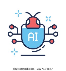 AI bug icon symbolizing cybersecurity, AI testing, and system debugging.