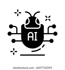 Ícone de bug do AI simbolizando segurança cibernética, teste de AI e depuração do sistema.