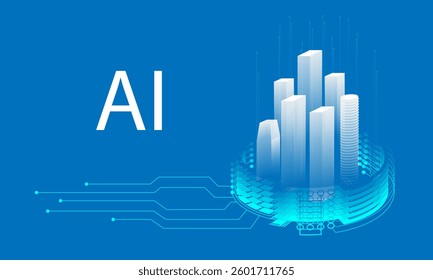 ai building city technology smart digital tech concept future 3d architecture iot vector infrastructure home background industry artificial build construction cloud architect isometric design abstract